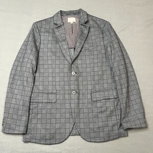 Con.Struct Blazer Men's 42L Gray Plaid Slim Fit Knit Stretch Notch Lapel Jacket